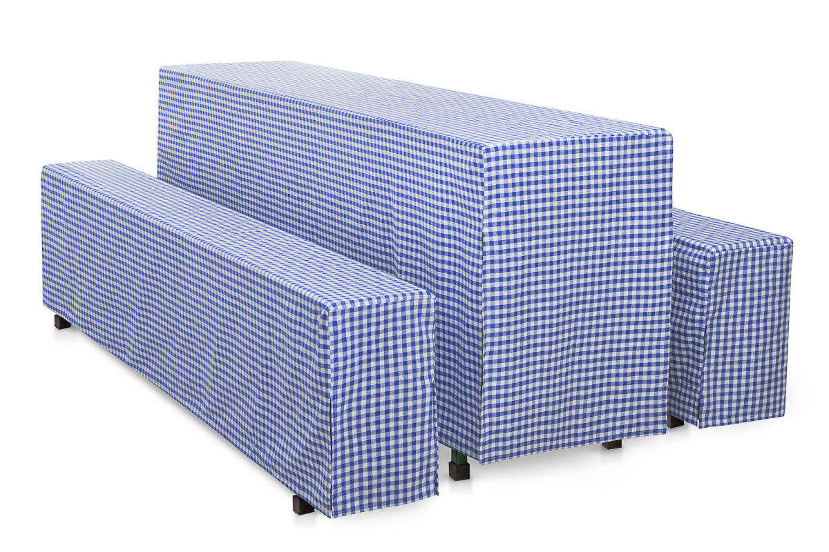Hussen-Set Karo bodenlang-Blau/200x50+2x 200x25 cm