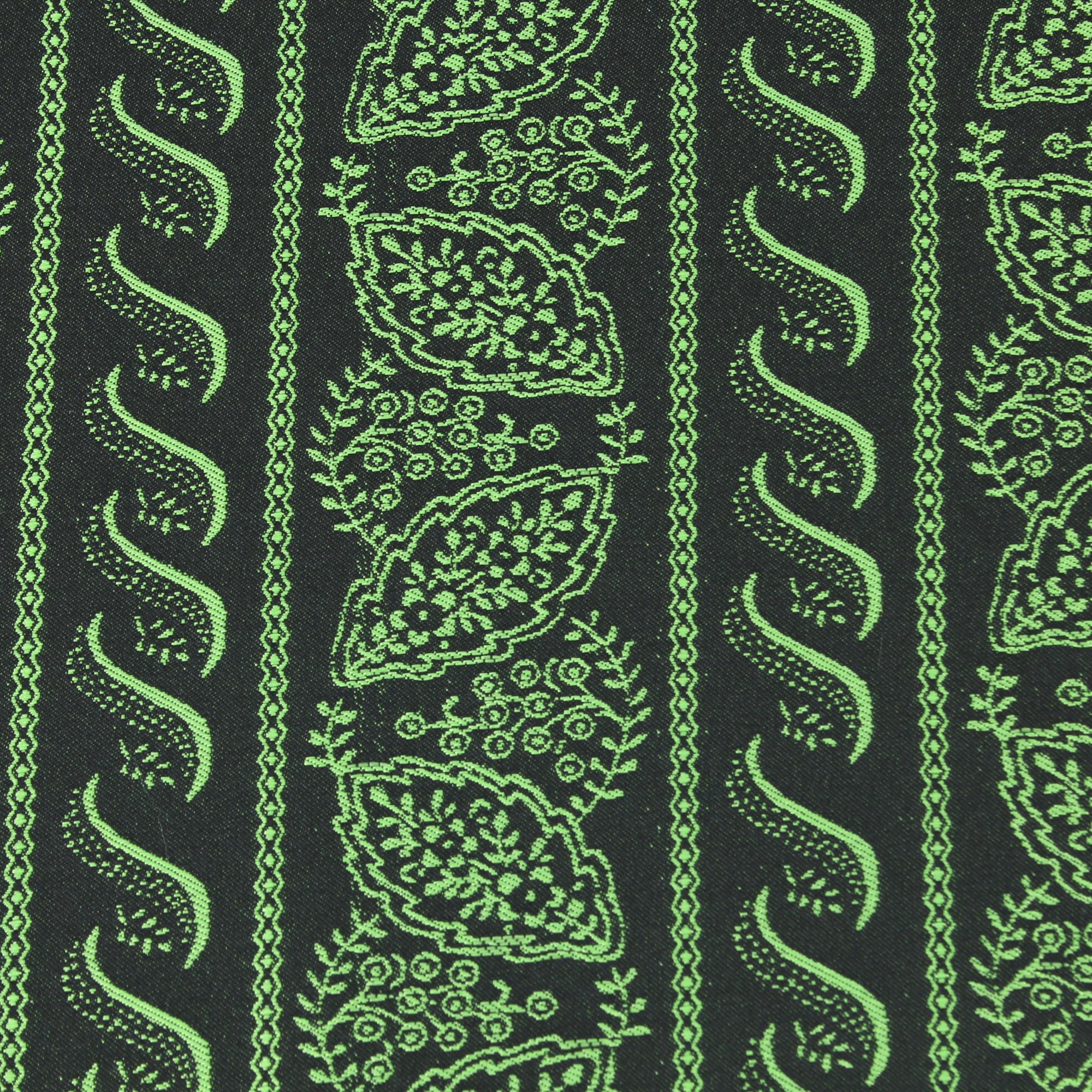 Stoff Meterware Blüten Ähren Schwarz Grün Polyester Jacquard