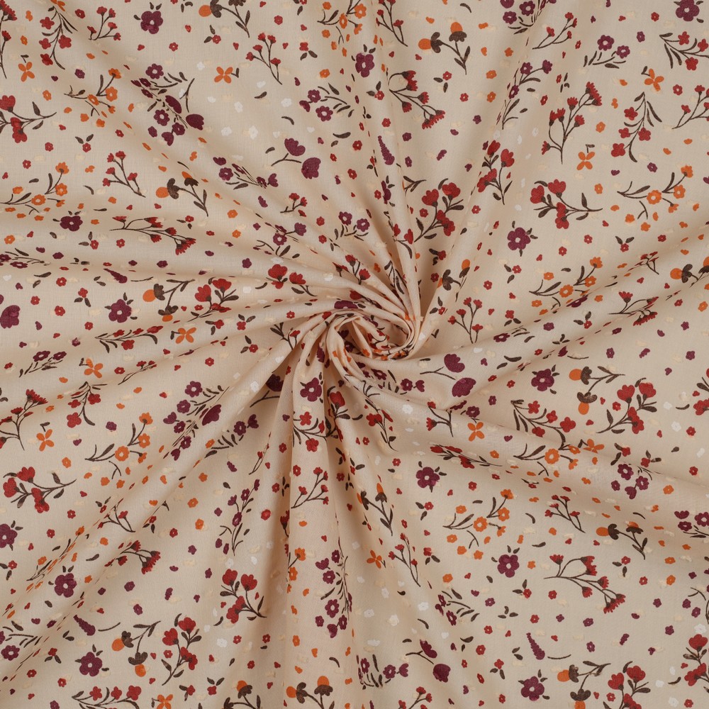 Stoff Meterware Blumen mit Punkten lachs / apricot Baumwolle