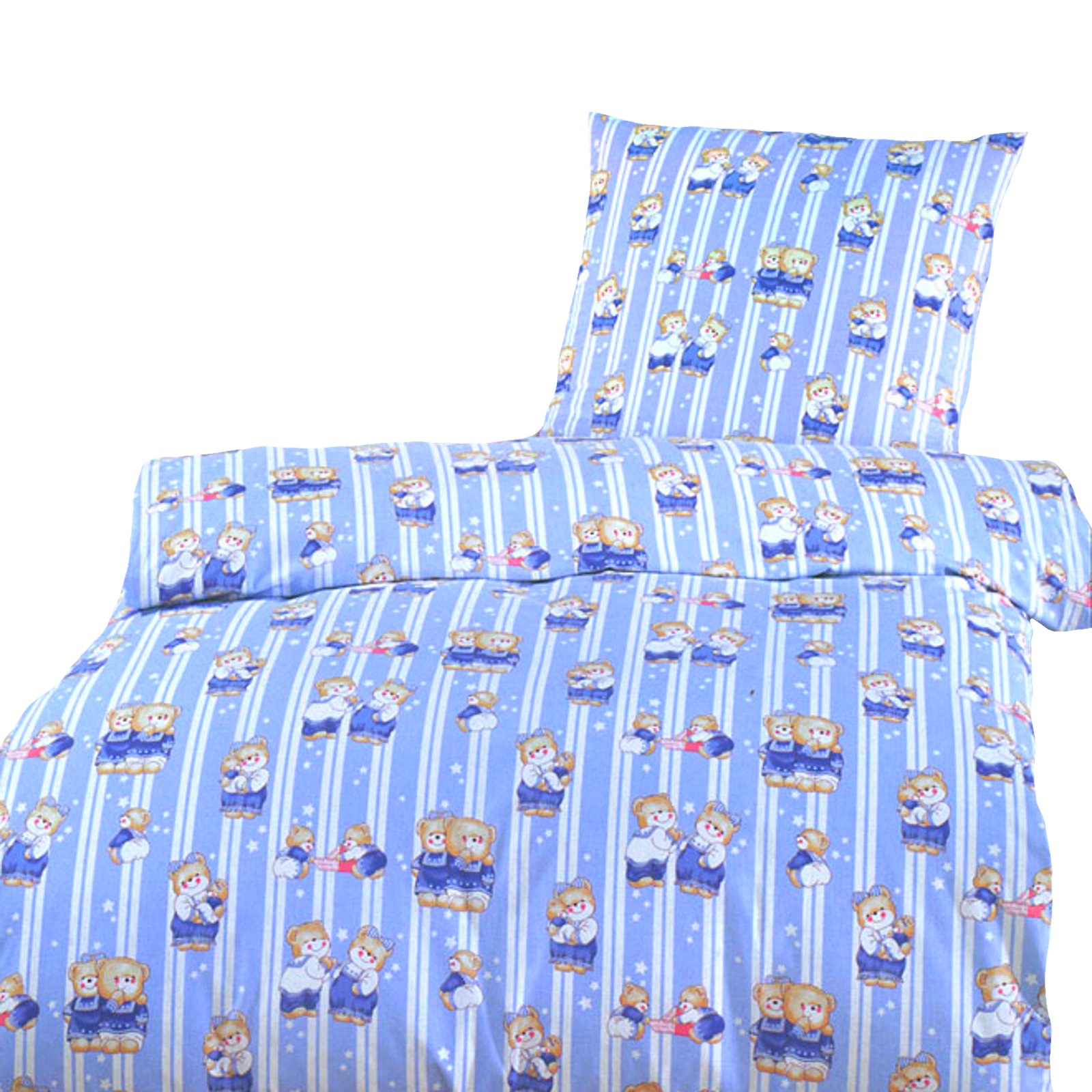 Kinderbettwäsche 135x200 cm Streifenbär Blau