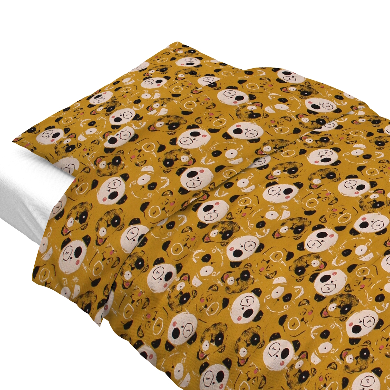 Kinderbettwäsche 100x135 40x60 cm Panda Bären Ocker Jersey