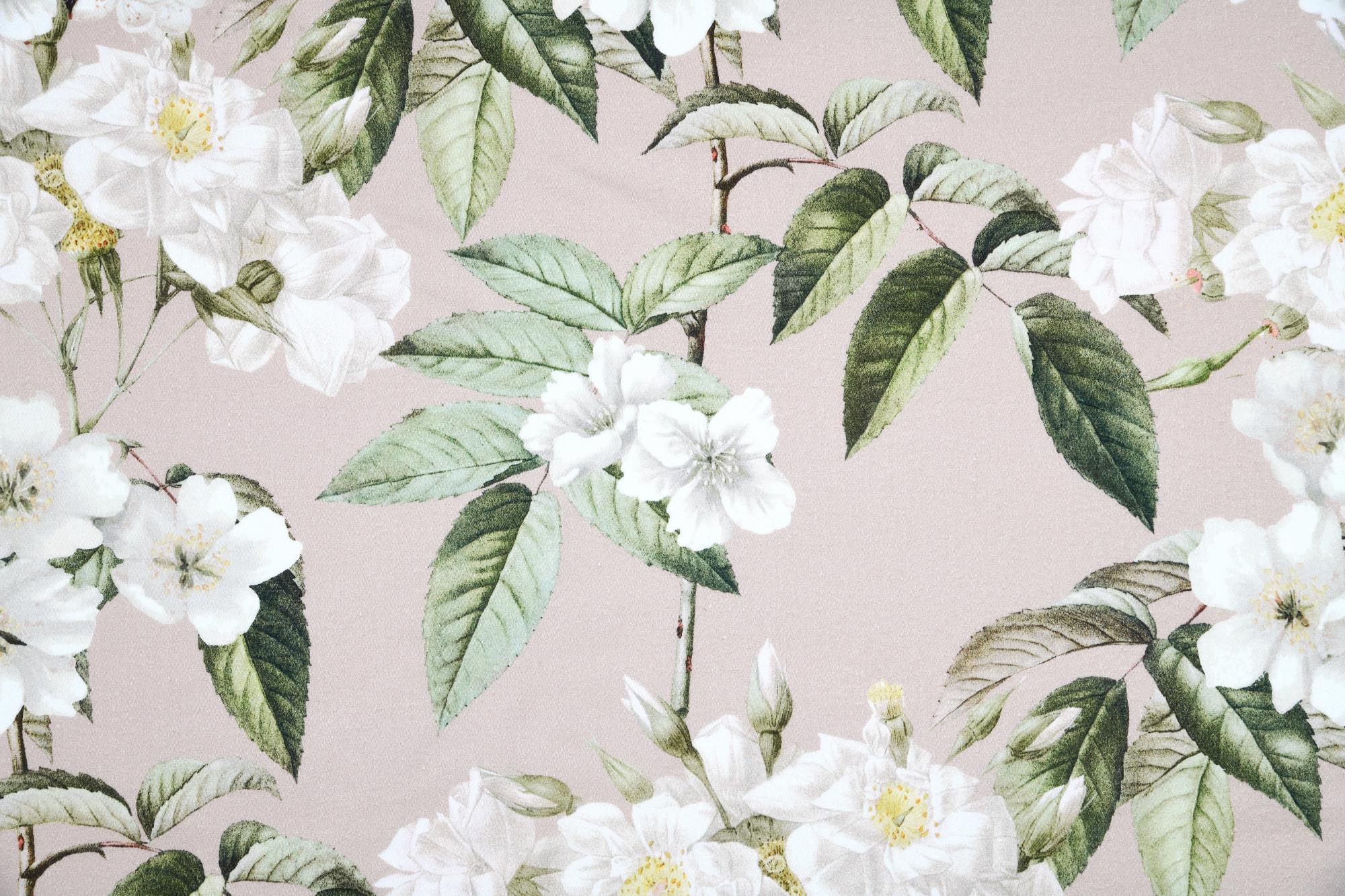 Stoff Meterware Wildrose Rosen Weiß Baumwolle