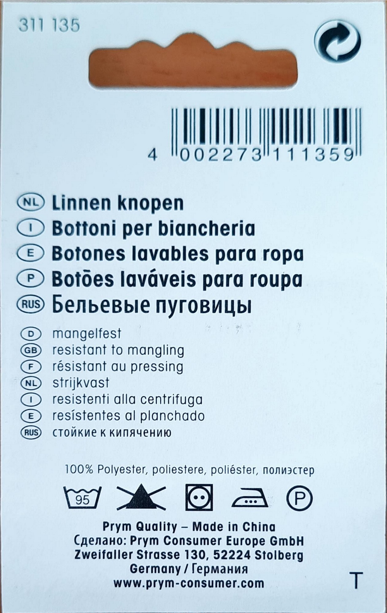 Wäscheknöpfe Kunststoff 24" 15 mm weiß