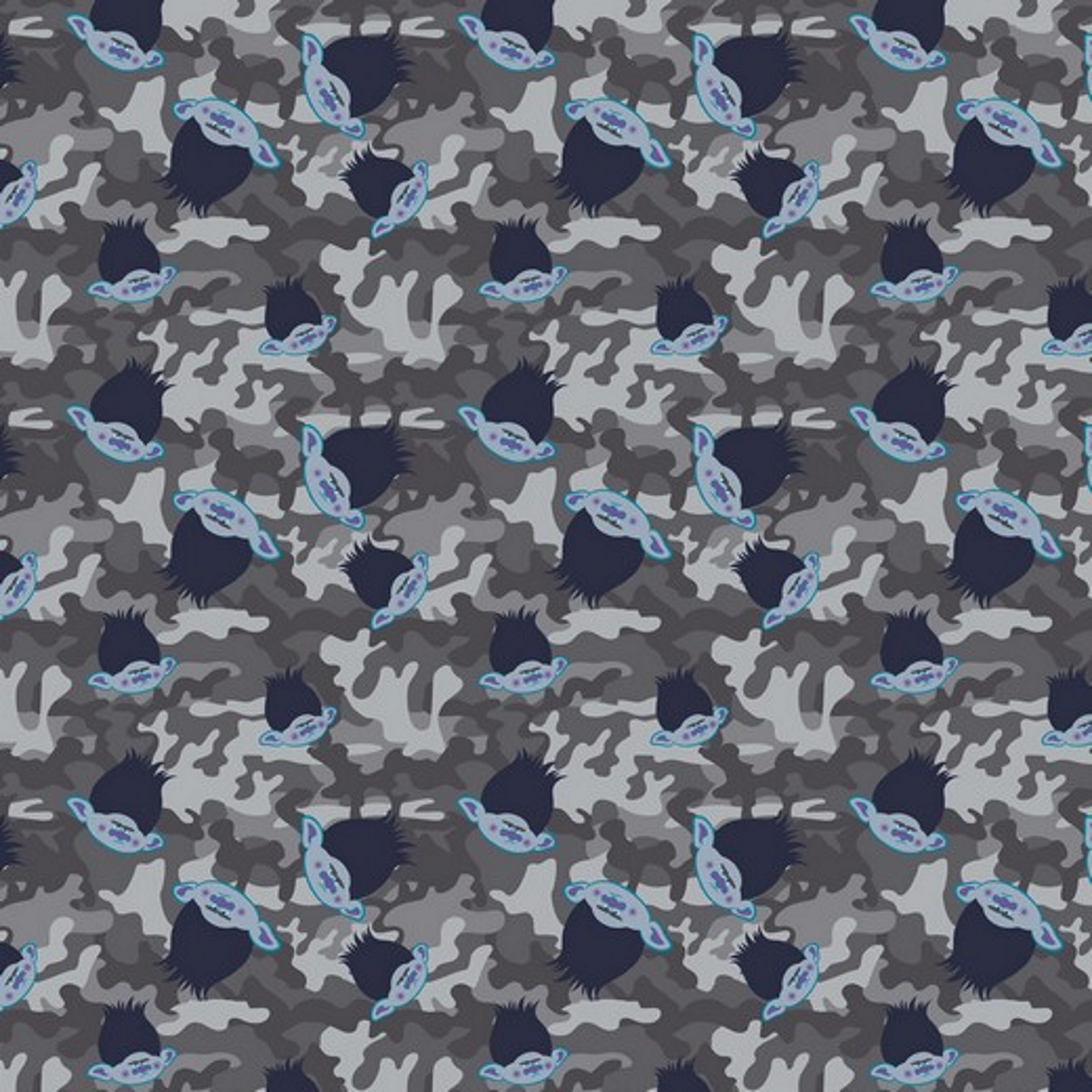 Stoff Trolls Camouflage Grau French Terry
