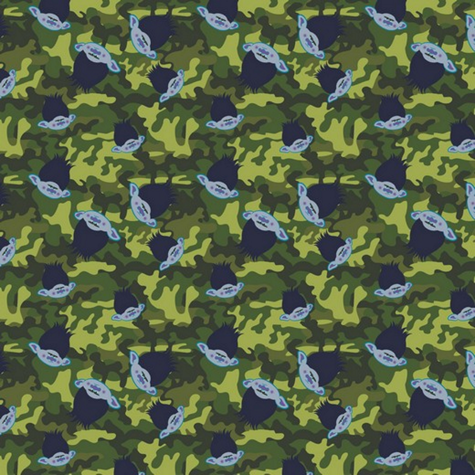 Stoff Trolls Camouflage Grün French Terry