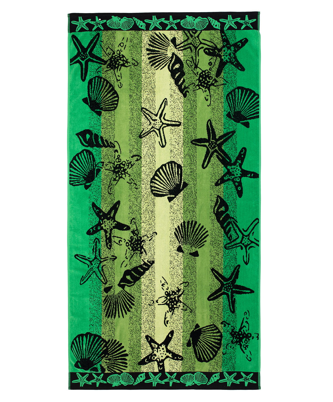 Strandtuch 90x180 cm Velour Muscheln Seesterne Grün