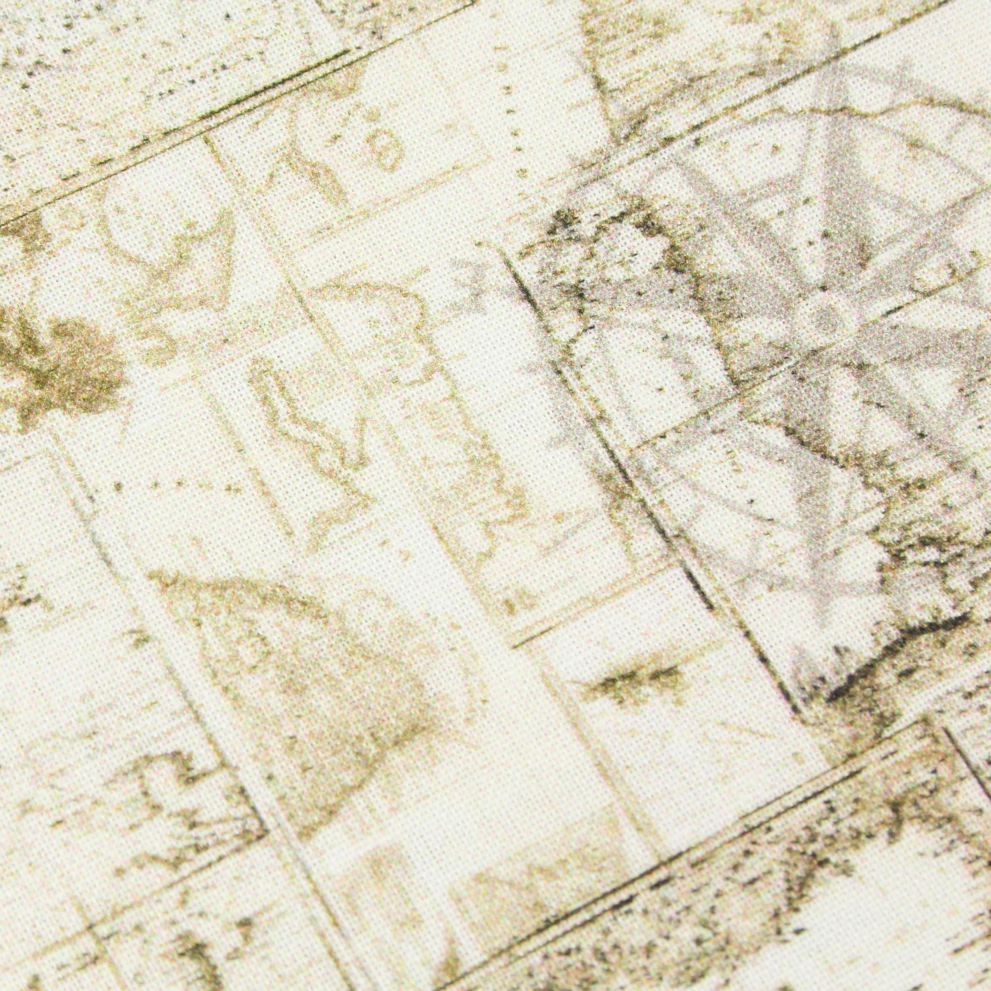 Stoff Meterware Kompass Landkarte beige Baumwolle