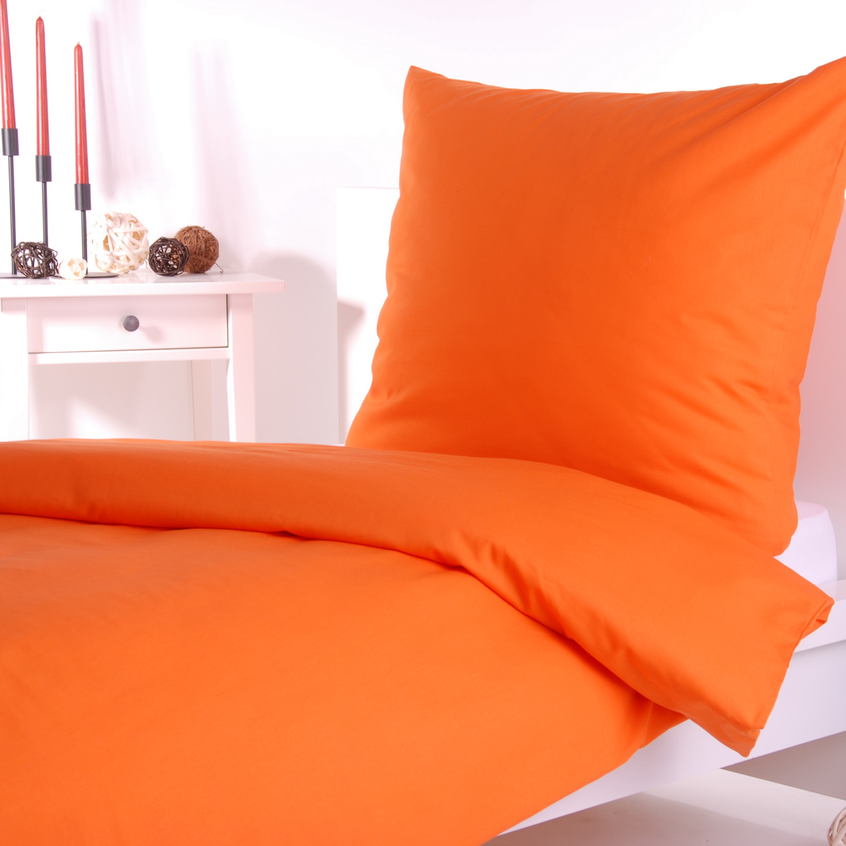 Bettwäsche Uni Orange Baumwolle Linon-135x200 cm + 60x80 cm
