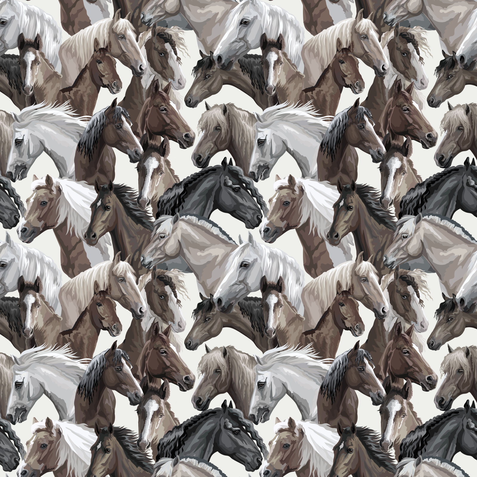 Stoff Meterware Alle Pferde Schwarz-Weiß Canvas
