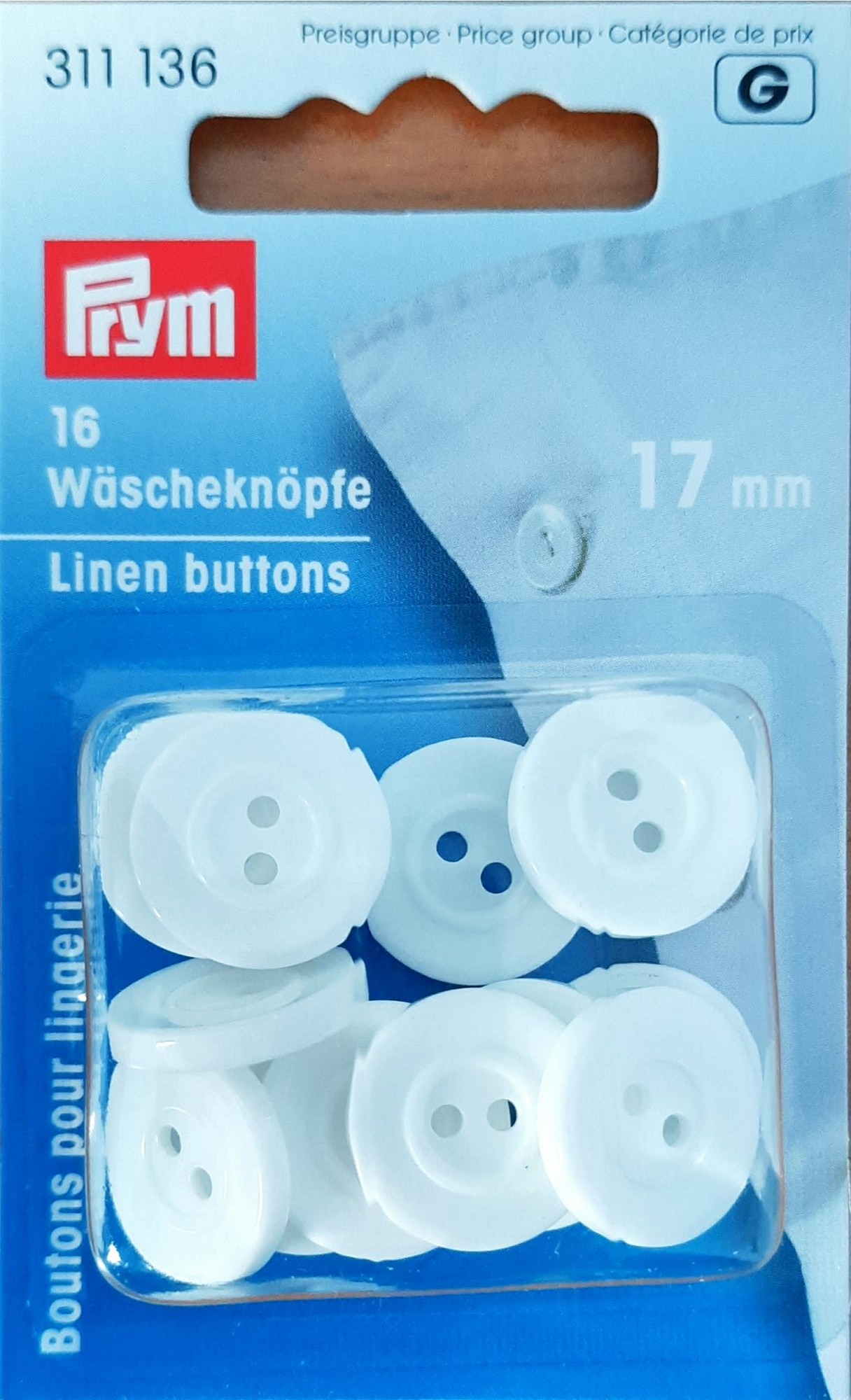 Wäscheknöpfe Kunststoff 26" 17 mm weiß