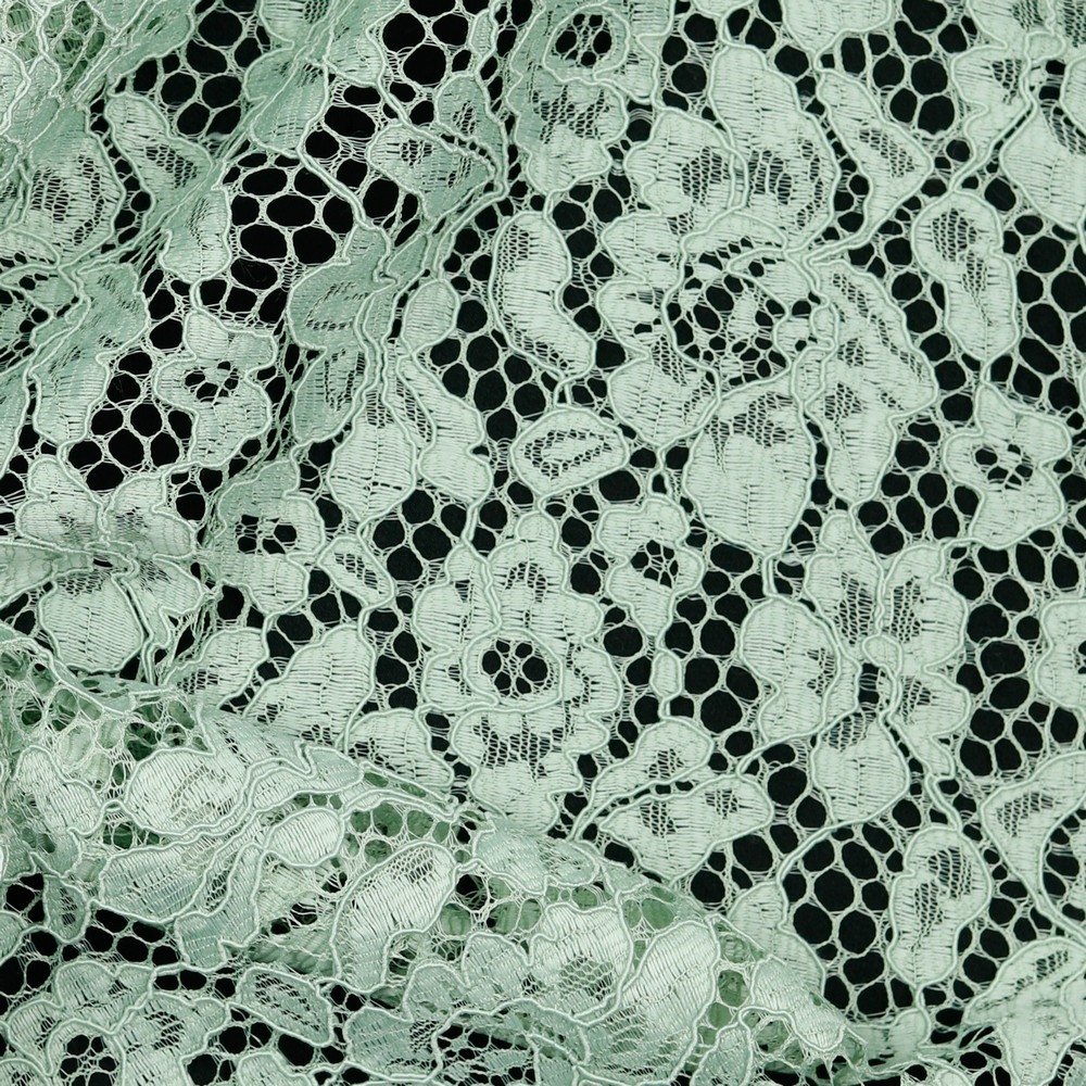 Stoff Meterware Spitze Blumen Hellgrün Polyester