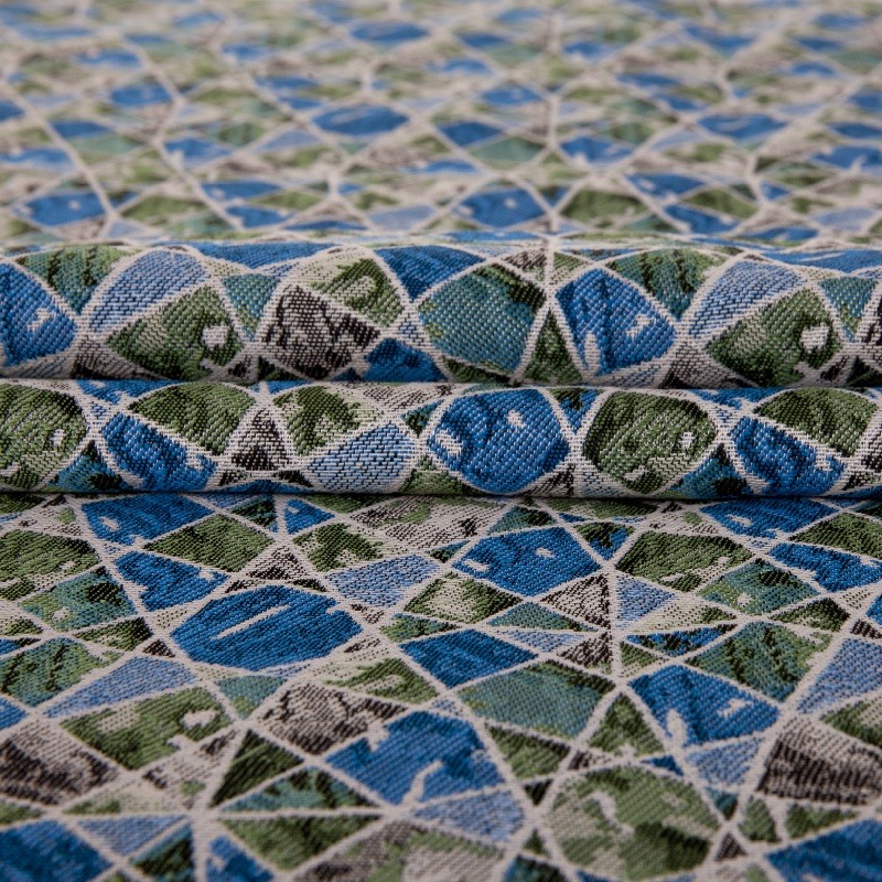 Stoff Meterware Mosaik Blau Grün