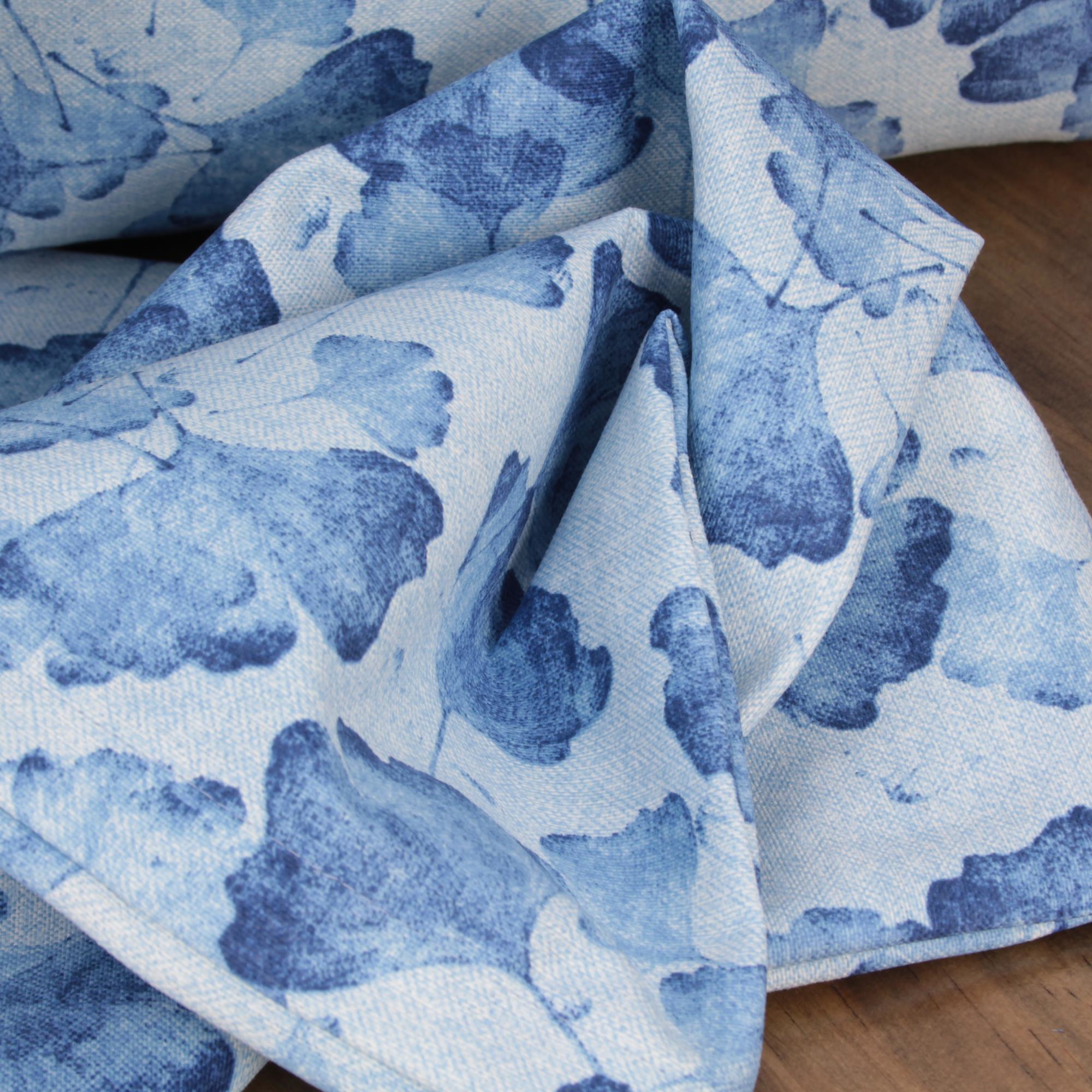 Kissenbezug 40x40 cm Ginkgo Blätter Blau Baumwolle