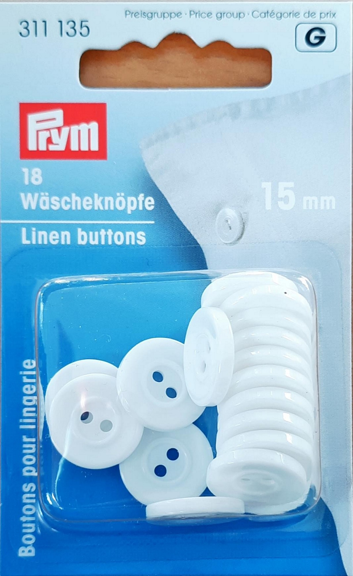 Wäscheknöpfe Kunststoff 24" 15 mm weiß
