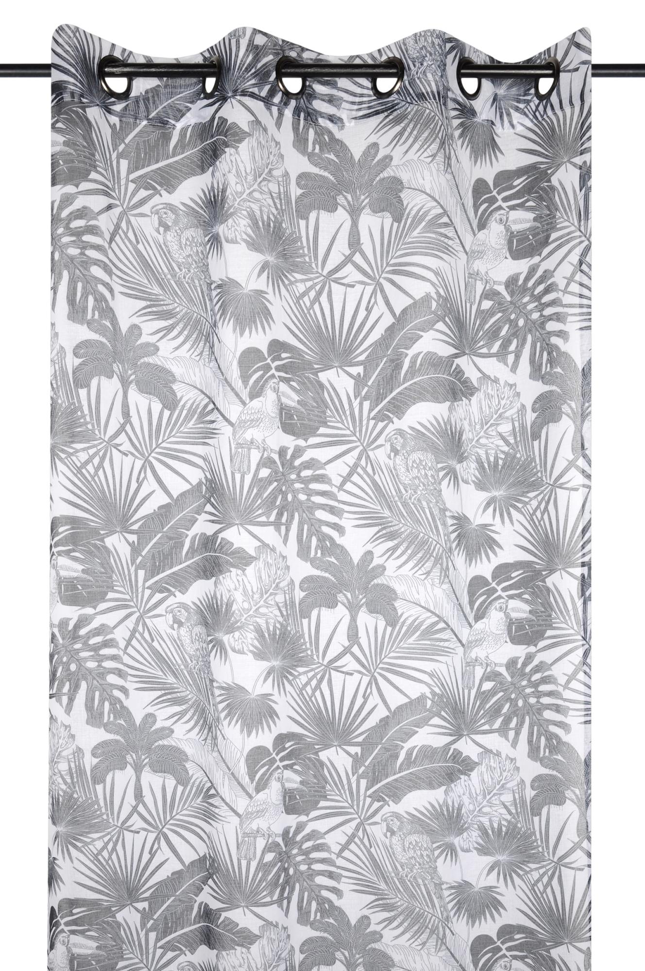 Gardine 135x260 cm Brasil Voile Palmenblätter schwarz weiß