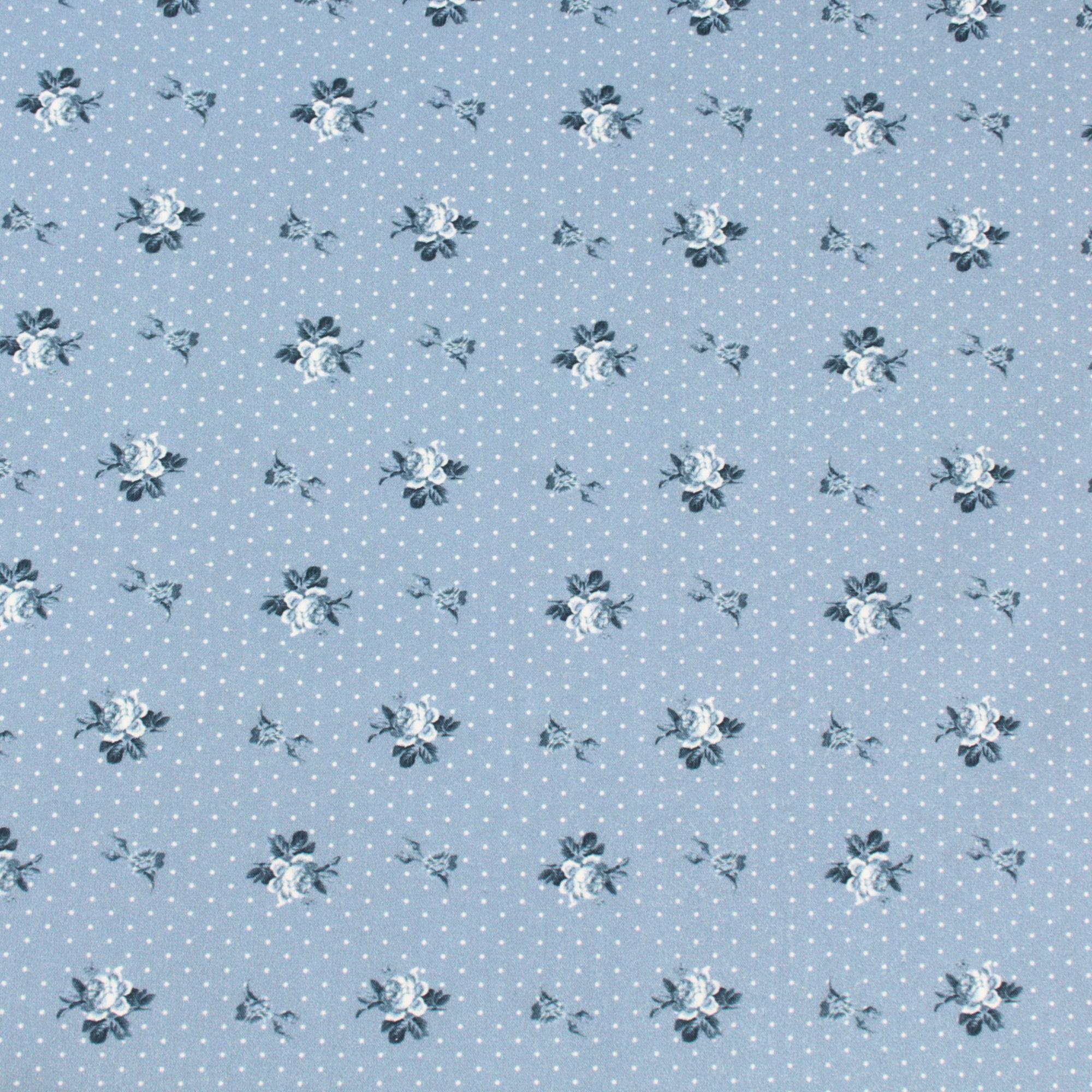 Stoff Meterware kleine Rosen Punkte Blau Baumwolle Perkal