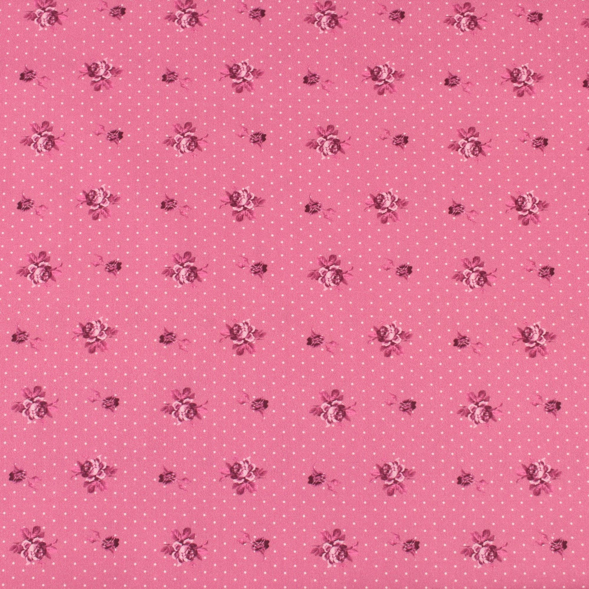 Stoff Meterware kleine Rosen Punkte Pink Baumwolle Perkal