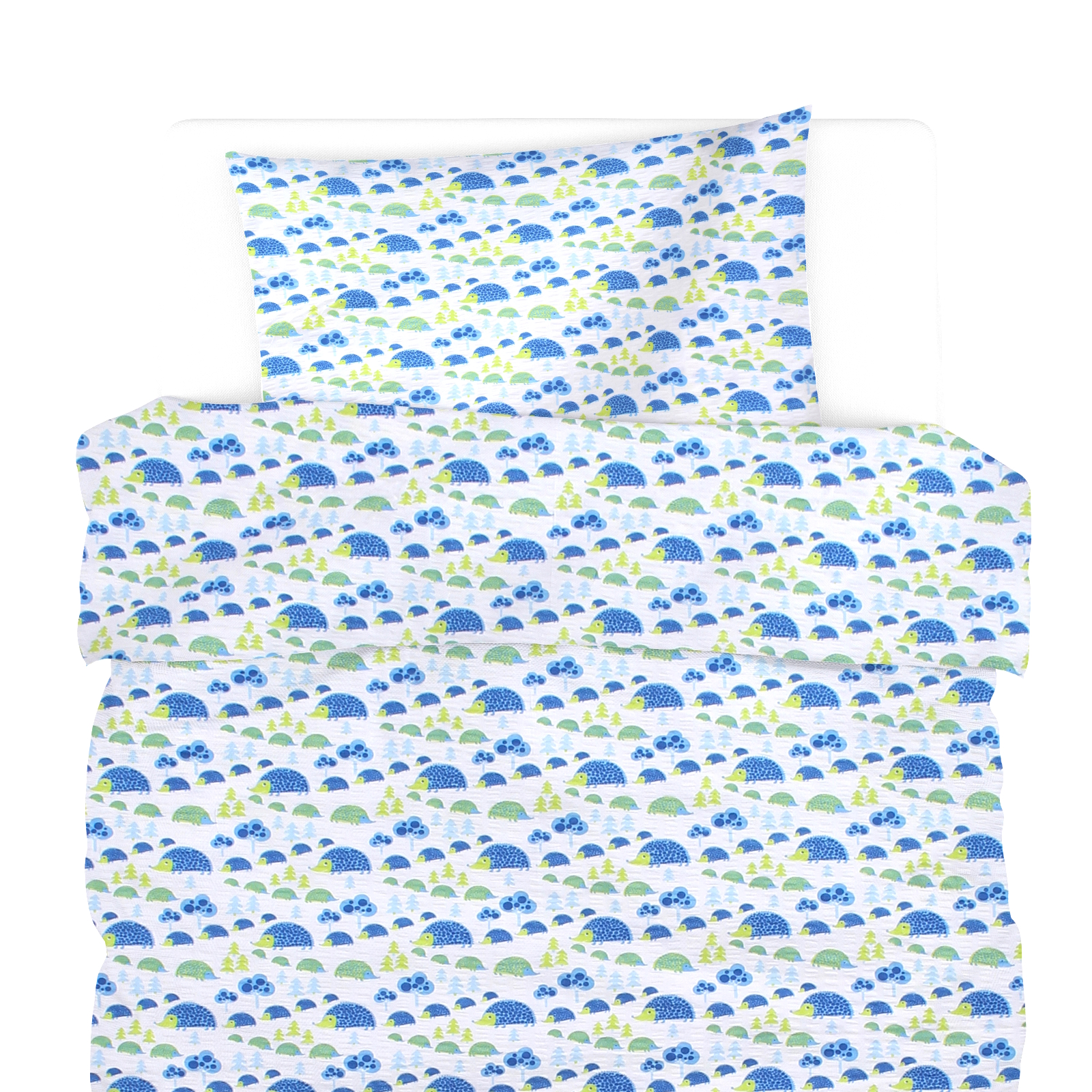 Seersucker Kinderbettwäsche Igel Blau 135x200 + 80x80 cm