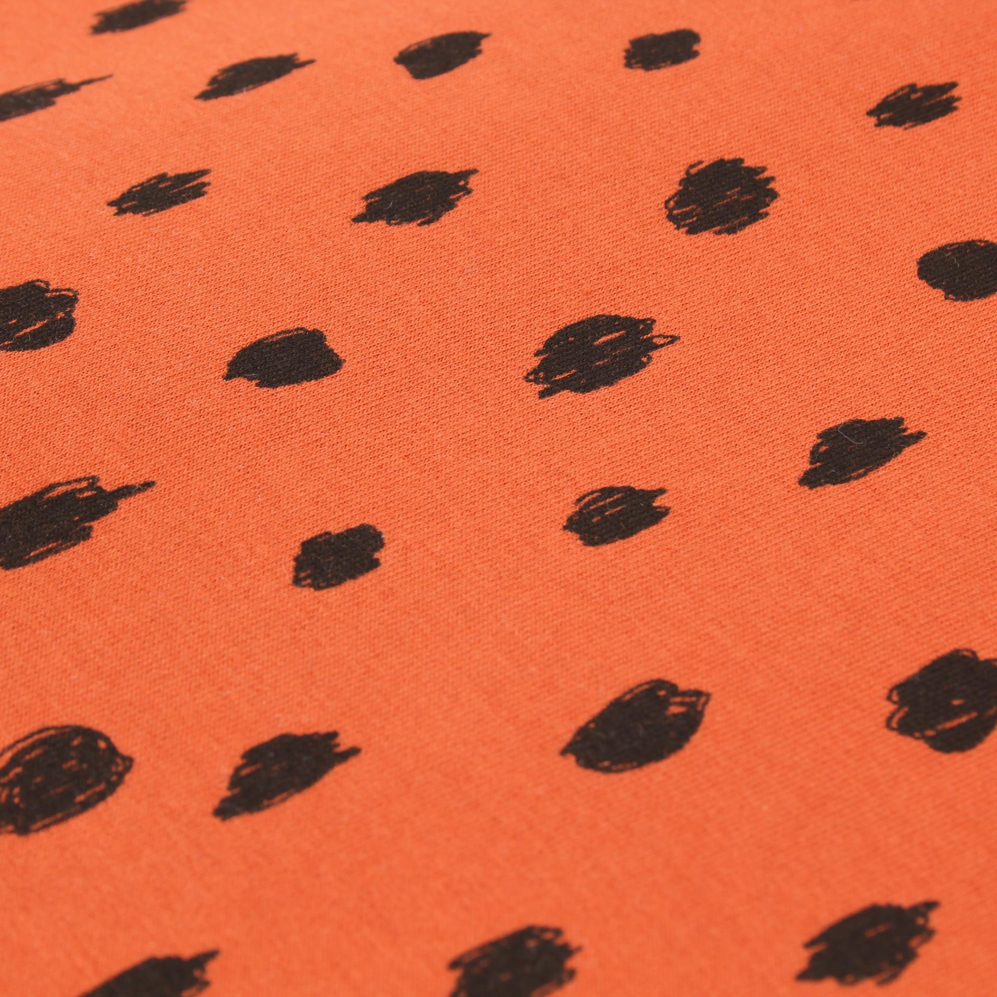 Stoff Meterware Black Dots Orange Soft Sweat