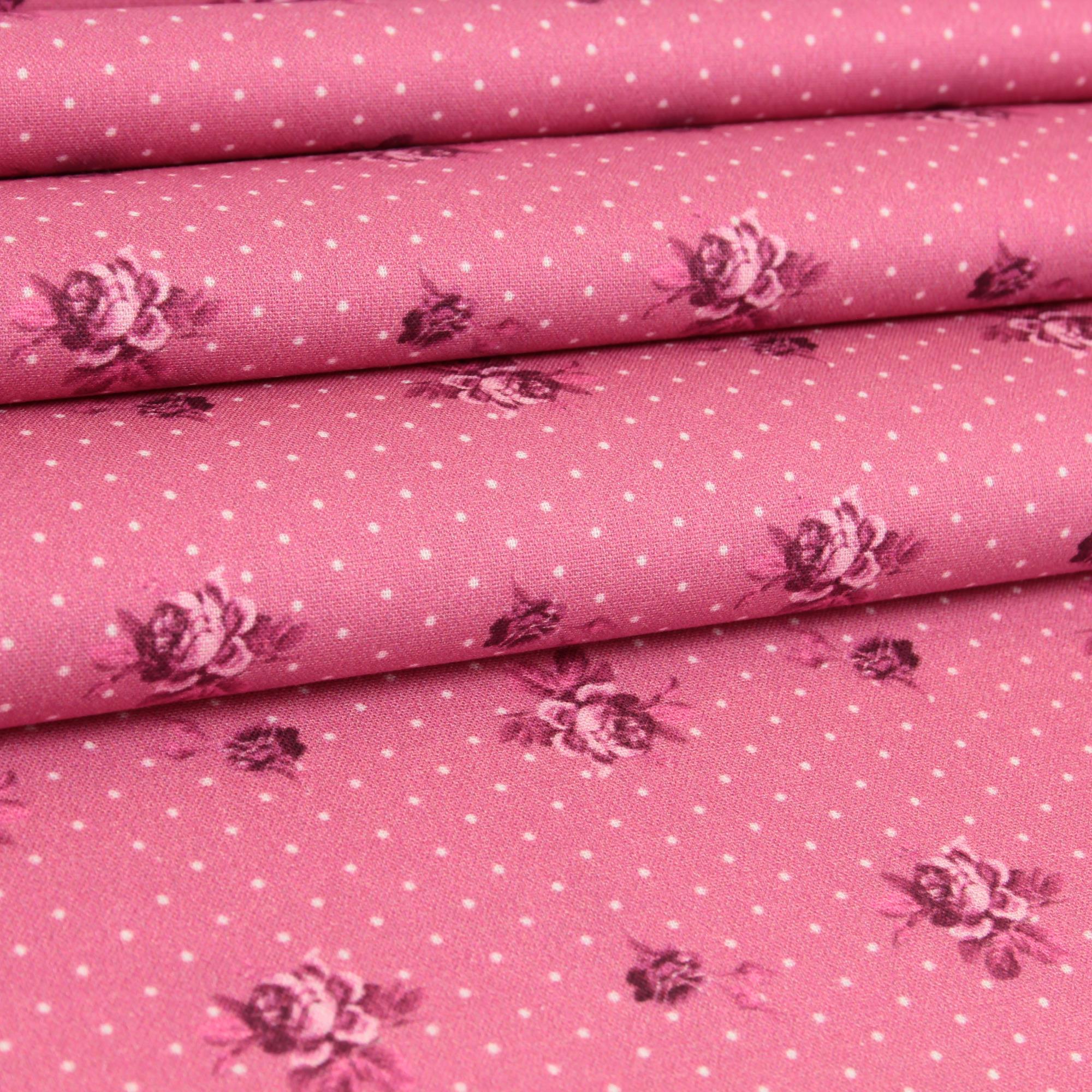 Stoff Meterware kleine Rosen Punkte Pink Baumwolle Perkal