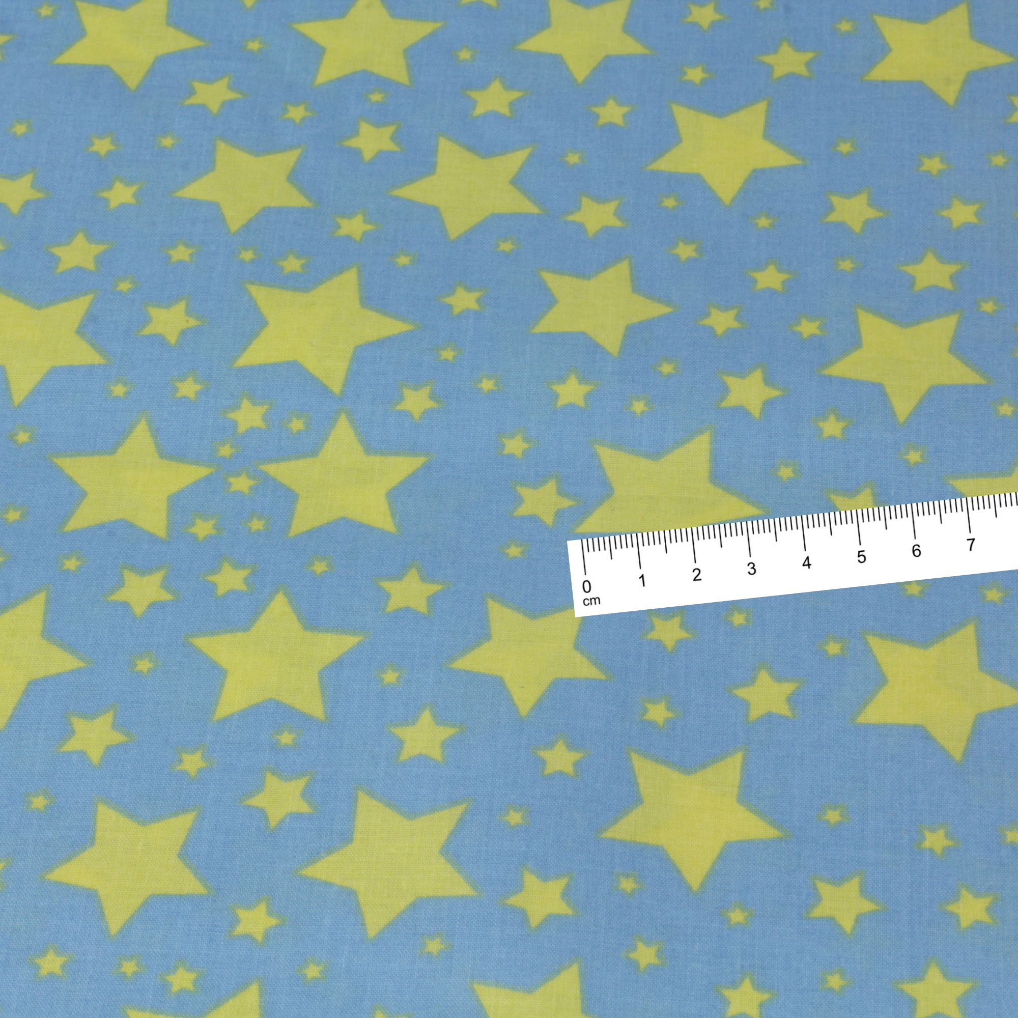 Stoff Meterware Gelbe Sterne auf Hellblau Baumwolle