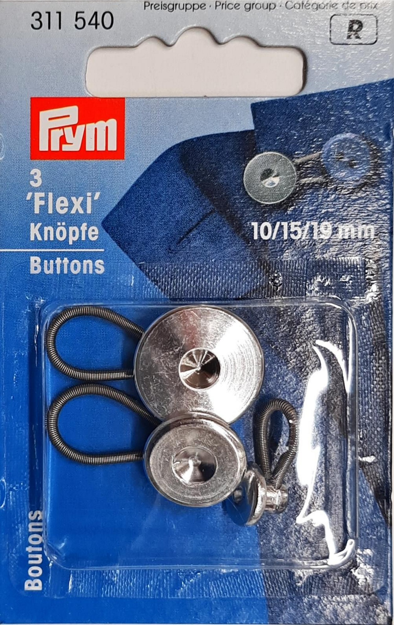 Flexi-Knöpfe mit Schlaufe 10 + 15 + 19 mm
